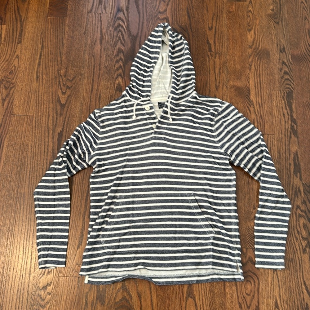 J. Crew Navy and White Striped Hooded Sweater
